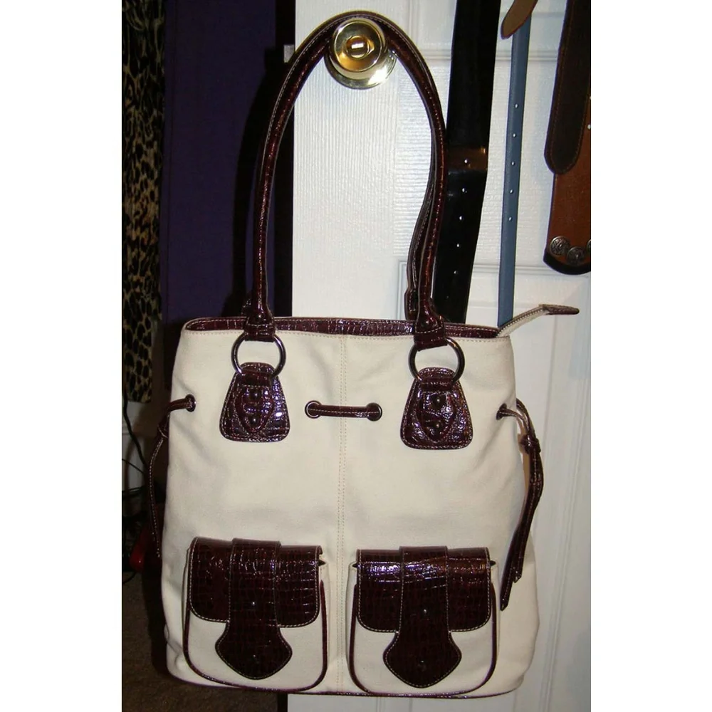 🍷New Earth Axxessories canvas & faux leather bag Summer tote